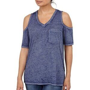 Seven7 Cold Shoulder Lightweight Tee Blue sheer burnout pocket XXL